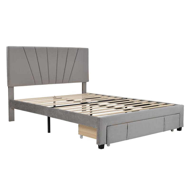 Queen Size Velvet Upholstered Platform Bed Complete with a Spacious