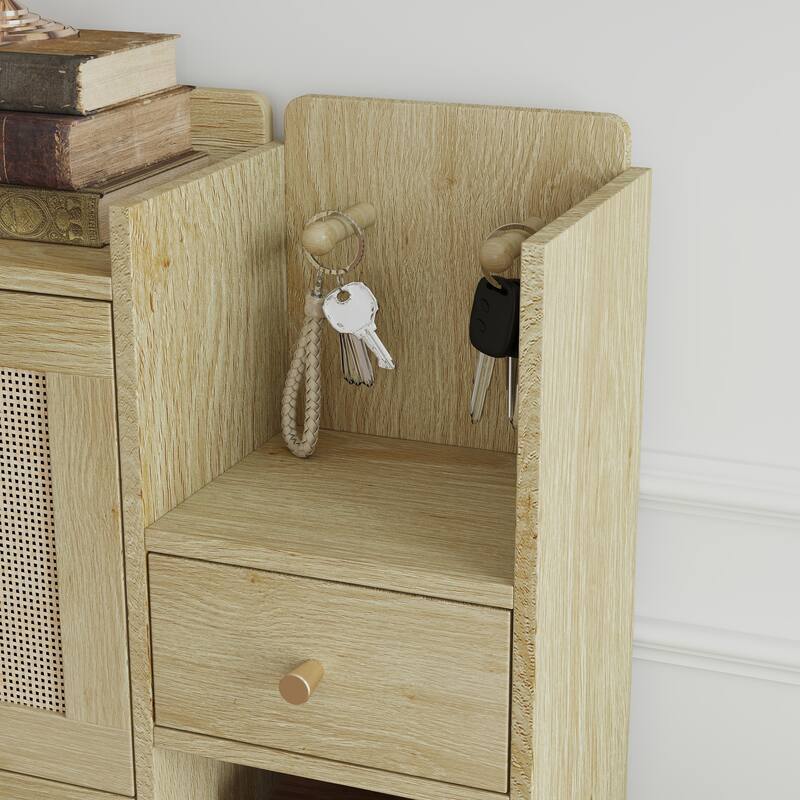 GDFStudio - Bohemian Style Shoe Cabinet with 3 Flip Drawers, 3 Shelves, 1 Storage Drawer and Hooks