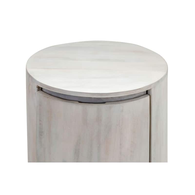 HomeRoots 24" White Solid Wood Round Drum End Table With Two Drawers - 18 in. x 24 in. x 18 in.