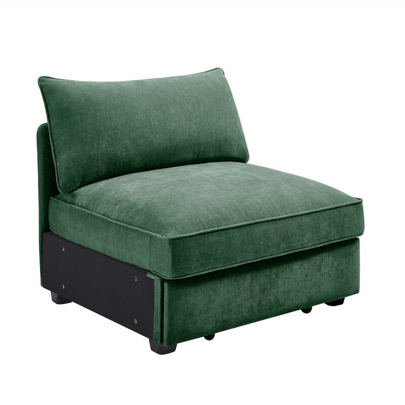 Armless Velvet Green Sofa in Chenille, 34x34x33 inches