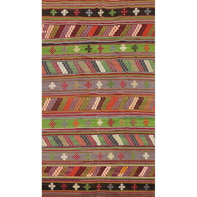 Hand Woven Oriental 100% Wool Carpet Southwestern Tribal Multi-Colored Kilim Area Rug - 10' 4'' X 5' 8''