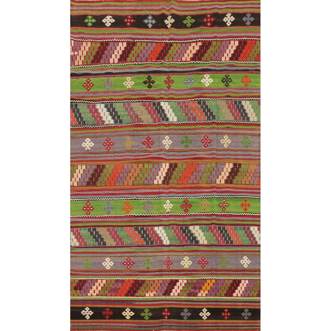 Hand Woven Oriental 100% Wool Carpet Southwestern Tribal Multi-Colored Kilim Area Rug - 10' 4'' X 5' 8''