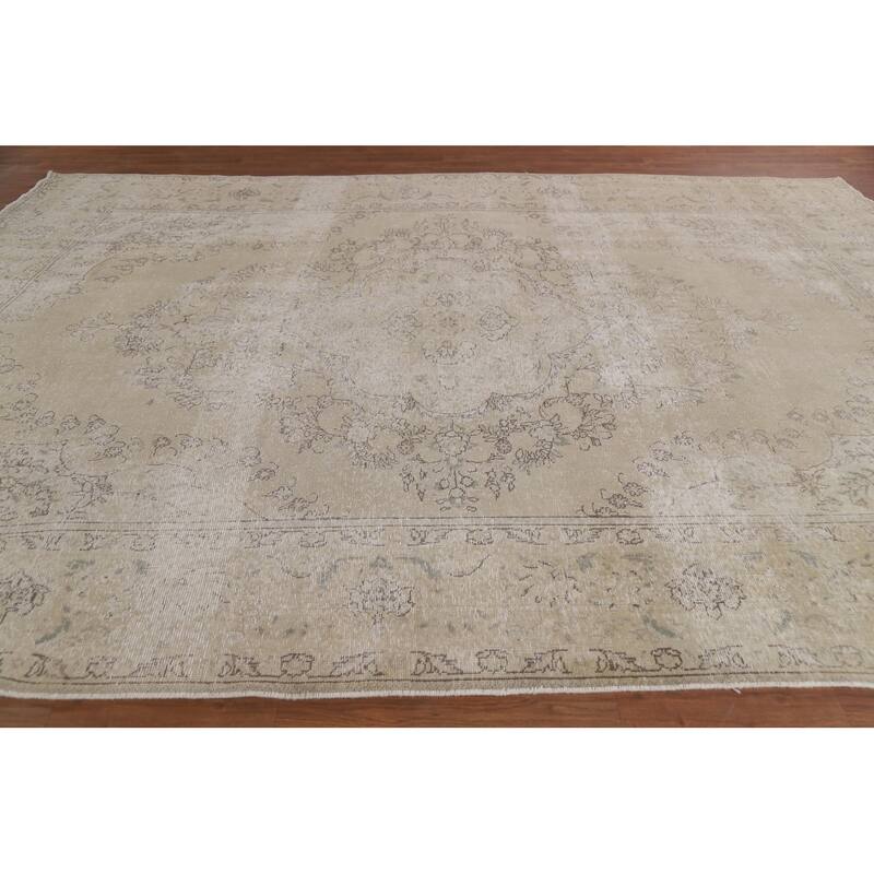 Hand Knotted Oriental 100% Wool Carpet Traditional Floral Beige & Ivories Tabriz Area Rug - 12' 5'' X 8' 10''