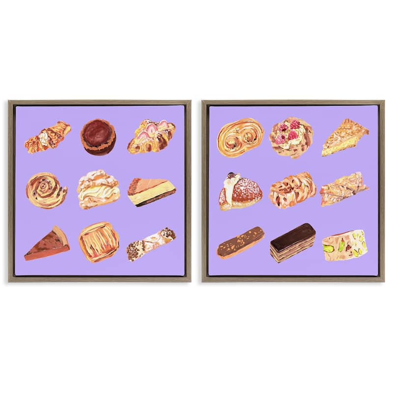 Stupell Various Pastries on Purple Framed Floater Canvas Wall Art Design By Melissa Wang (Set of 2) - 18 x 18 - Brown