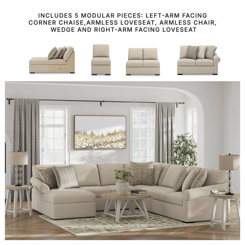 Signature Design by Ashley LadyMae Beige 5-Piece Sectional with Chaise