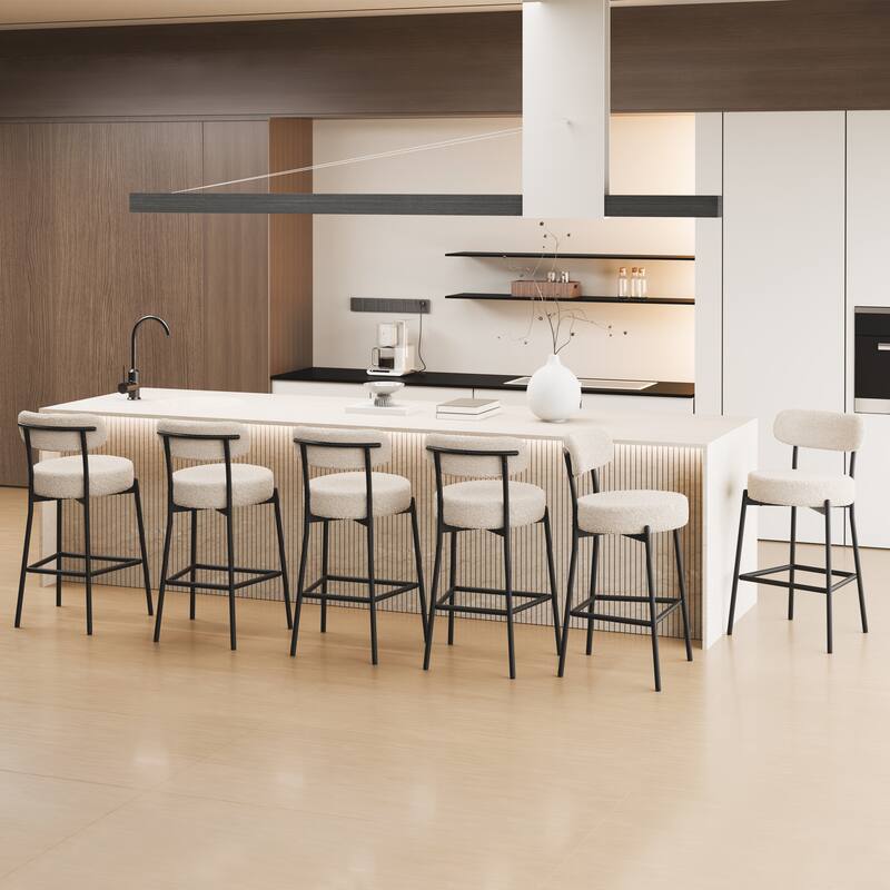 XINMICS 27 Inches Boucle Counter Height Bar Stools with Back