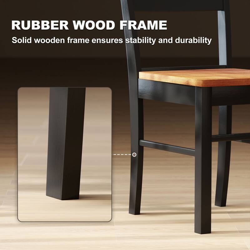 Black-Teak Rubberwood Armless Dining Chairs Set of 2 with Open Back - 15.7" W x 19.9" D x 34.8" H