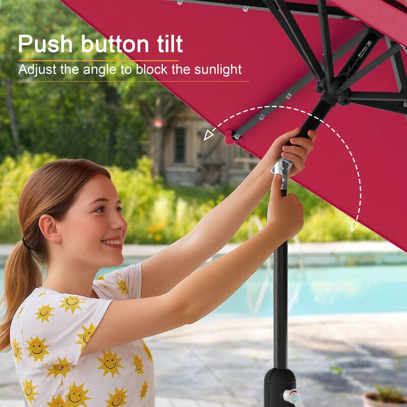 LIVOOSUN 9Ft Patio LED Market Umbrella Outdoor Table Steel Umbrella