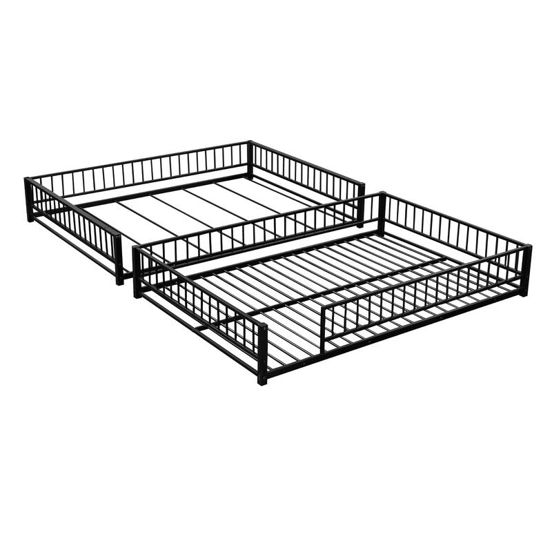 Full XL over Queen Metal Bunk Bed with Ladder and Safety Guardrails, Space-Saving Design, Black