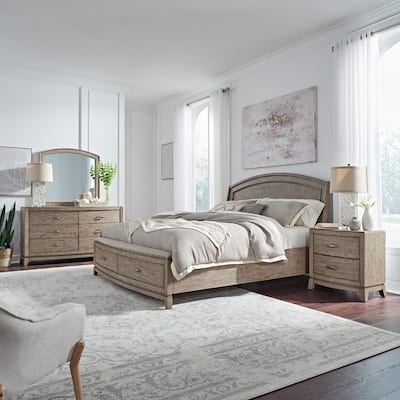 Avalon Burnished Beige Oak King Panel Storage Bed Bedroom Set
