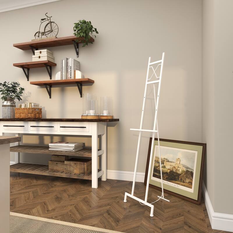 White Metal Tall Adjustable 3 Tier Display Easel with Chain Support