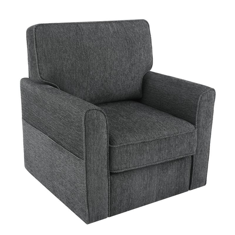 360 Degree Swivel Chair for Living Room, Swivel Accent Chair with Armrest, Chenille Sofa Chair with Side Pockets