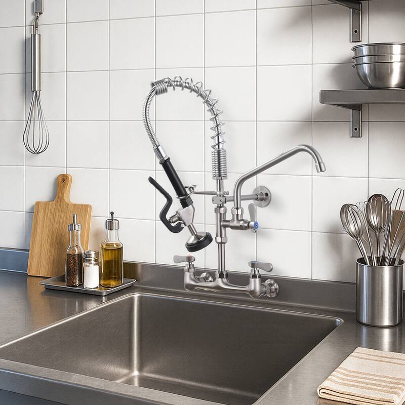 WOWOW Pull Down Sprayer Commeicial Faucet with Pre-Rinse Sprayer