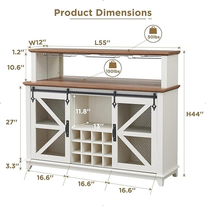 Farmhouse Coffee Bar Cabinet, Wine Bar Cabinet, Kitchen Buffet Cabinet