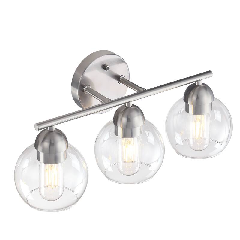 3-Light Metal Bathroom Vanity Lights Glass Shade Wall Sconces