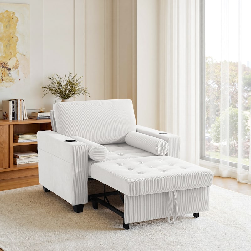 3-in-1 Pull-Out Sleeper Chair Bed Convertible Adjustable Lounge - Beige