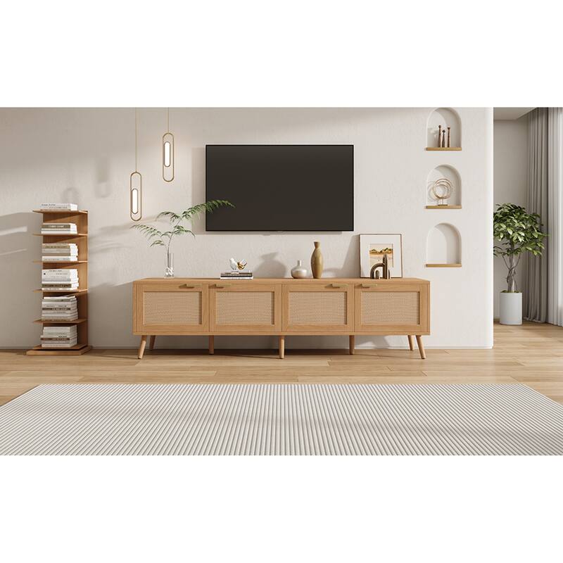 Roomfitters 70 Inch Rattan TV Stand for TVs up to 80 Inch, Modern Media Console with Storage & Cable Management, Natural