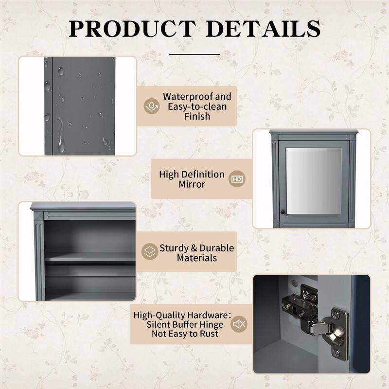 24" x 27" Wall-Mounted Medicine Cabinet with Mirror and Over-the-Toilet Space Saver Storage