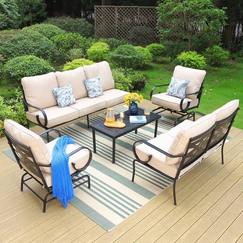 MAISON ARTS 5/7-Seat Patio Conversation Set with 3-Seat Sofa, 2/4 Single Chairs, 2-Seat Sofa and 1 Coffee Table - Set 1 - 5-Piece