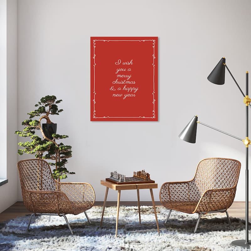 Wynwood Studio Canvas Holiday and Seasonal Christmas message in cursive Red Modern & Contemporary Wall Art Canvas Print - 30 x 36