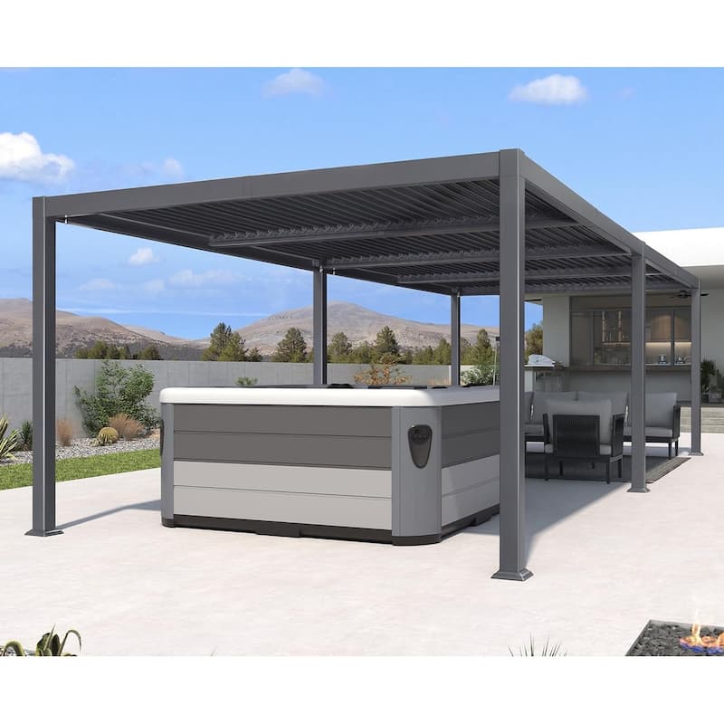 PURPLE LEAF Outdoor Louvered Pergola with Adjustable Metal Roof for Patio Pergola