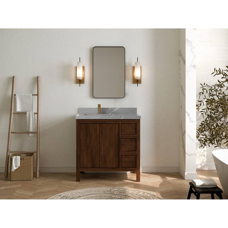 Willow Collections 36 in. W x 22 in. D Elizabeth Solid Teak Left Offset Sink Bathroom Vanity with Countertop