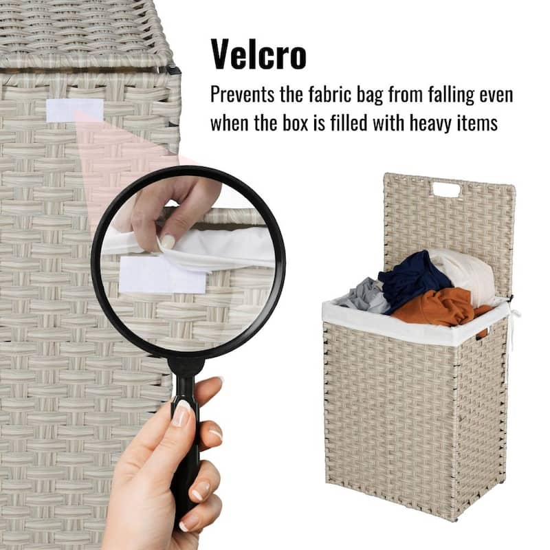 100L 24in.H Laundry Hamper With Lid PE Rattan with 2 Removable Bags
