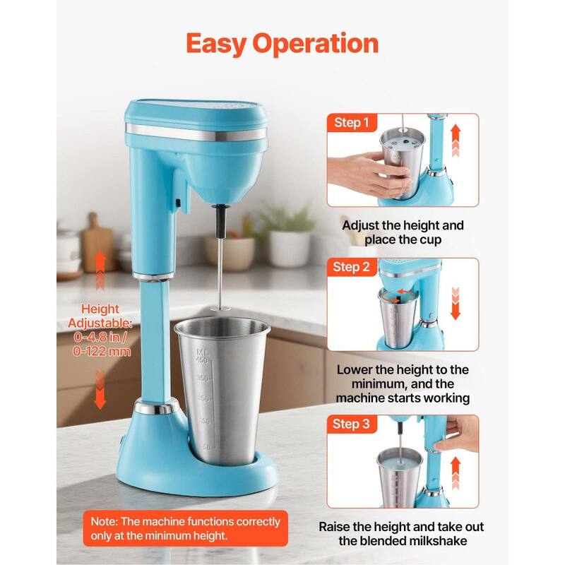 Blue and Silver Milkshake Maker with Dual-Speed 100W Motor for Smooth Shakes and Drinks - 6.69 x 5.12 x 10.16 in