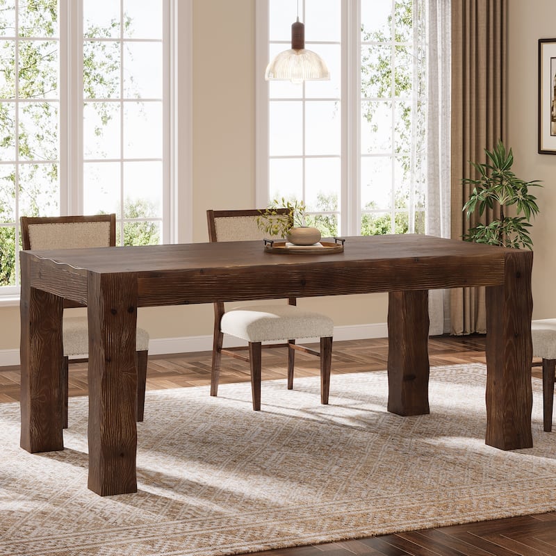 63" Solid Wood Dining Table for 4-6, Rectangle Farmhouse Kitchen Table - Dark Drown