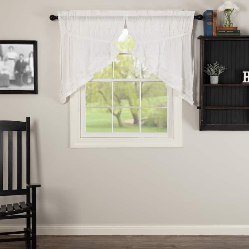 White Ruffled Sheer Petticoat Prairie Swag Set of 2 36x36x18 - Prairie Swag 36x36x18 - Prairie Swag 36x36x18 - Soft White