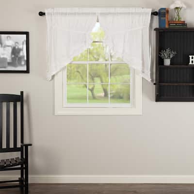 White Ruffled Sheer Petticoat Prairie Swag Set of 2 36x36x18 - Prairie Swag 36x36x18