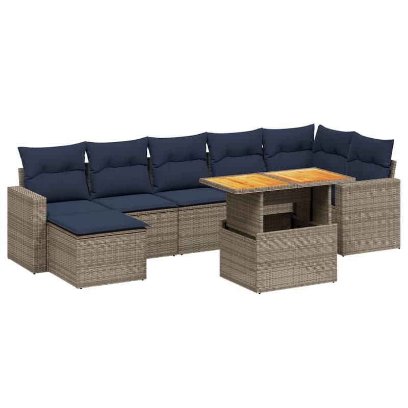 vidaXL Patio Sofa Set with Cushions Outdoor Furniture 8 Piece Poly Rattan - 24.4 x 24.4 x 27.2