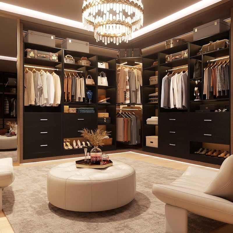 Kyrvo Corner Closet System with 12 Shelves and 2 Hanging Rods, 40"W x 80"H Freestanding Walk-in Closet Organizer System