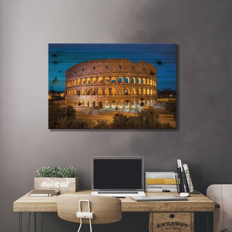 Colosseum At Night, Rome, Italy Print On Wood by Jan Becke - Multi-Color