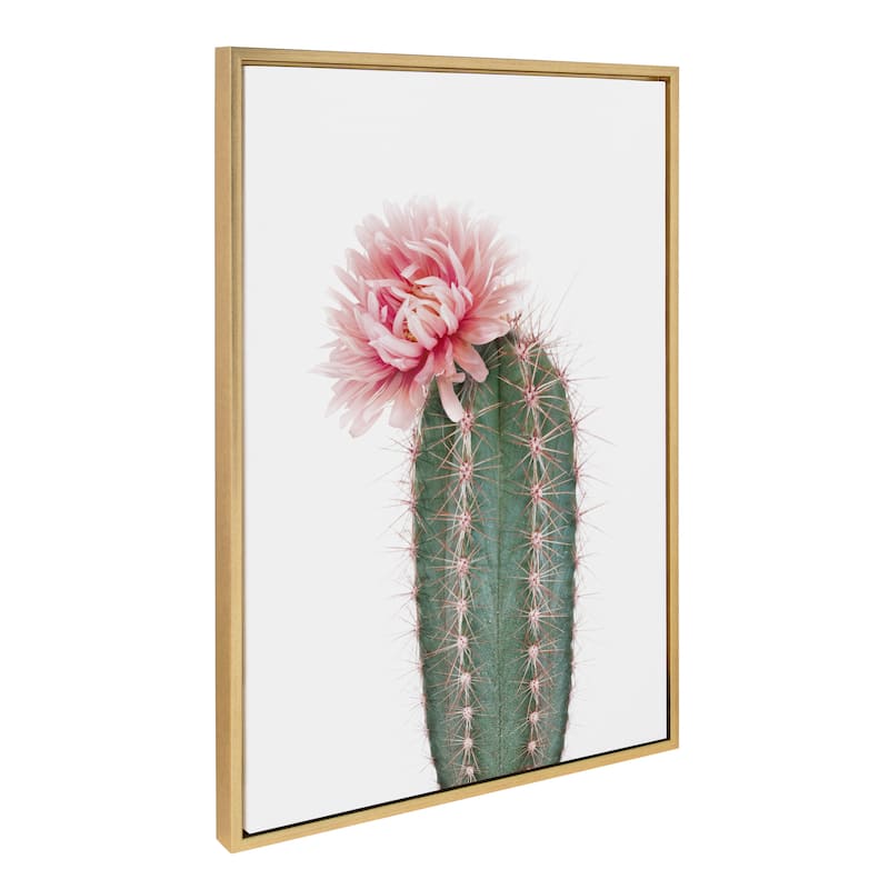 Kate and Laurel Sylvie Pink Cactus Flower Framed Canvas Wall Art - 23x33 - Plastic - Yellow