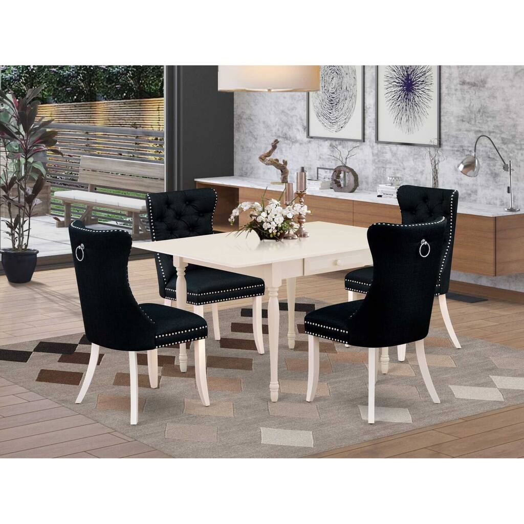 5-Piece Linen White Finish Solid Wood Top - Rectangular Dining Room Set - Seats 4