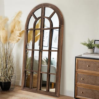 Rustic Wood Arched Window Wall Mirror - Distinctive Full Length Vanity Mirror