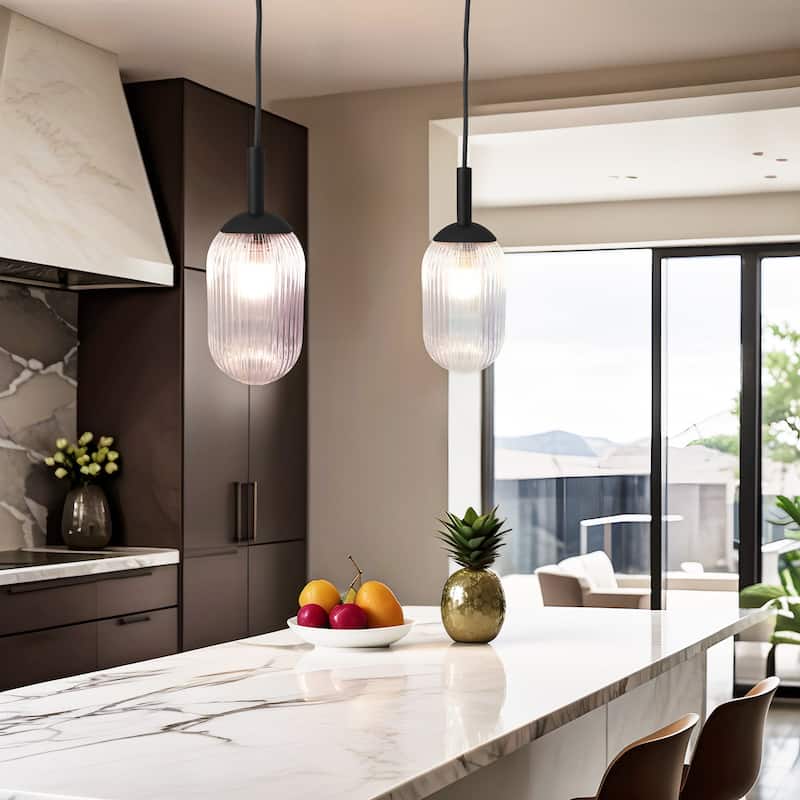 Pendant Lamp - Coarse Gold and Clear Glass - Black