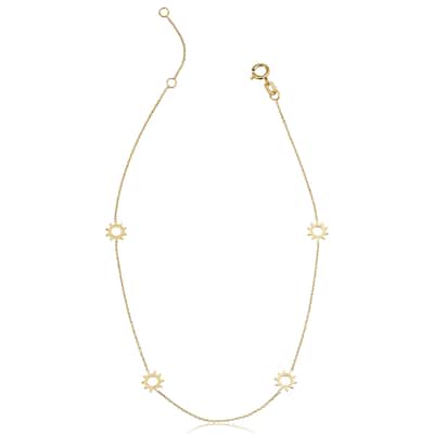 14k Yellow Gold Sun Station Adjustable Length Anklet (adjusts to 9 or 10 inches)