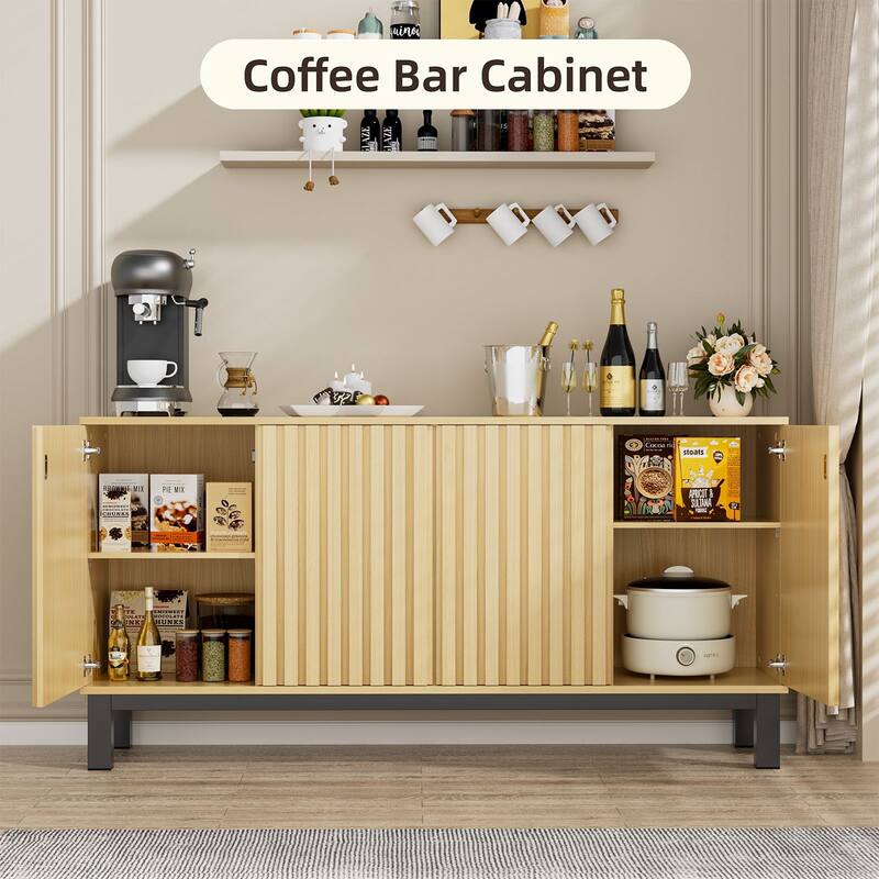 Fluted Sideboard Buffet Cabinet with 4 Doors, Modern Storage Credenza with Adjustable Shelves for Dining Room & Entryway