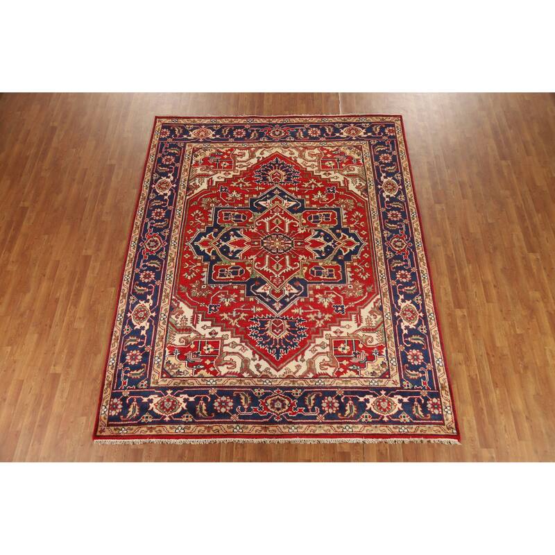Hand Knotted Oriental 100% Wool Carpet Traditional Medallion Red Heriz (serapi) Area Rug - 9' 11'' X 7' 11''