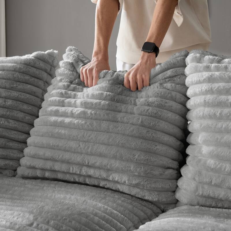 82.7" Plush Corduroy Convertible Deep Seat Sofa with Soft Pillows and 2 Ottomans