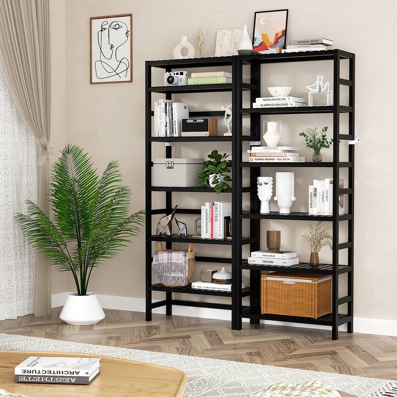 Free Standing Bamboo Bookshelf Organizer,Thick Bookcase Storage Shelving,Rust Resistance,Easy Assemble