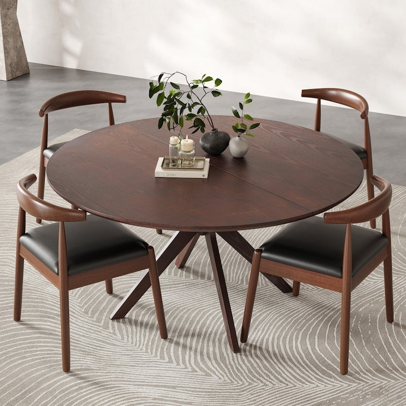 47.2" Round Solid Wood Dining Table with Intersecting Pedestal Base