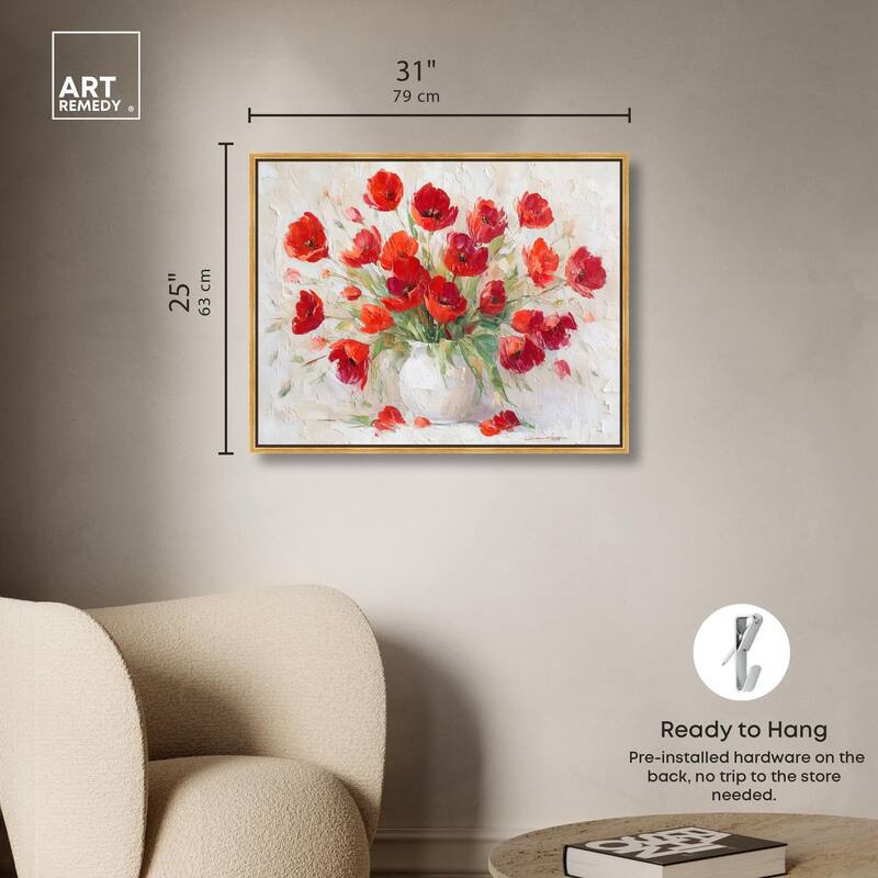 Red Blooms in a Vase Canvas by Art Remedy