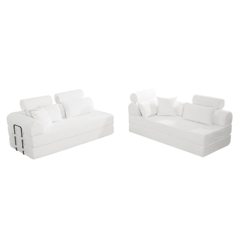 Oversized Convertible Sleeper Sofa Bed, L Shape Modular Sectional Cloud Sofa with Fixed-Shape Frame, Boneless Couch with Pillow