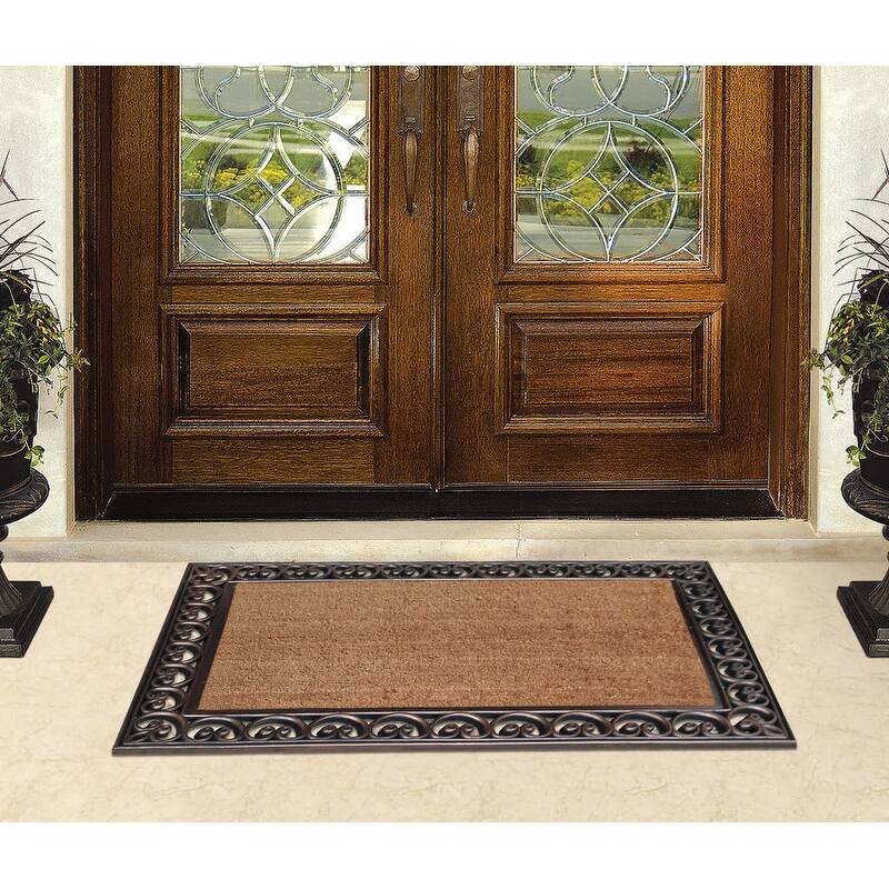A1HC First Impression Hand Finished Rubber and Coir Classic Paisley Border Extra Large Double Doormat (30" x 48")