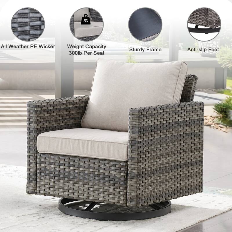 Gymojoy Wicker Swivel Glider Chair with 4 inch Olefin Cushions