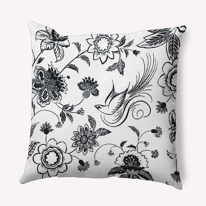 Traditional Bird Floral Polyester Indoor Pillow - Black - 20" x 20"