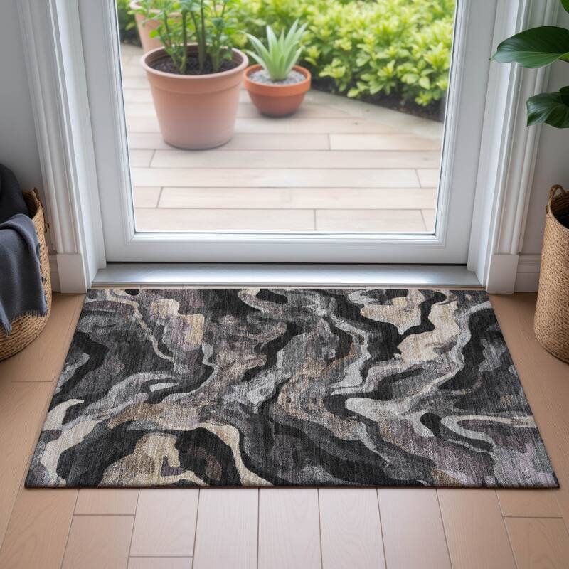 Machine Washable Indoor/Outdoor Modern Brushstrokes Chantille Rug